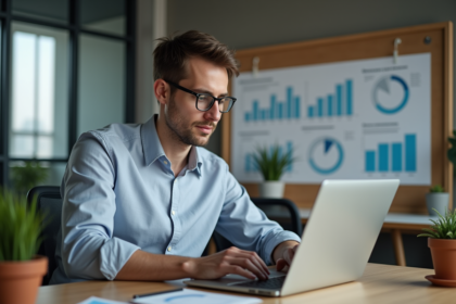 Jeune homme professionnel analysant des données web