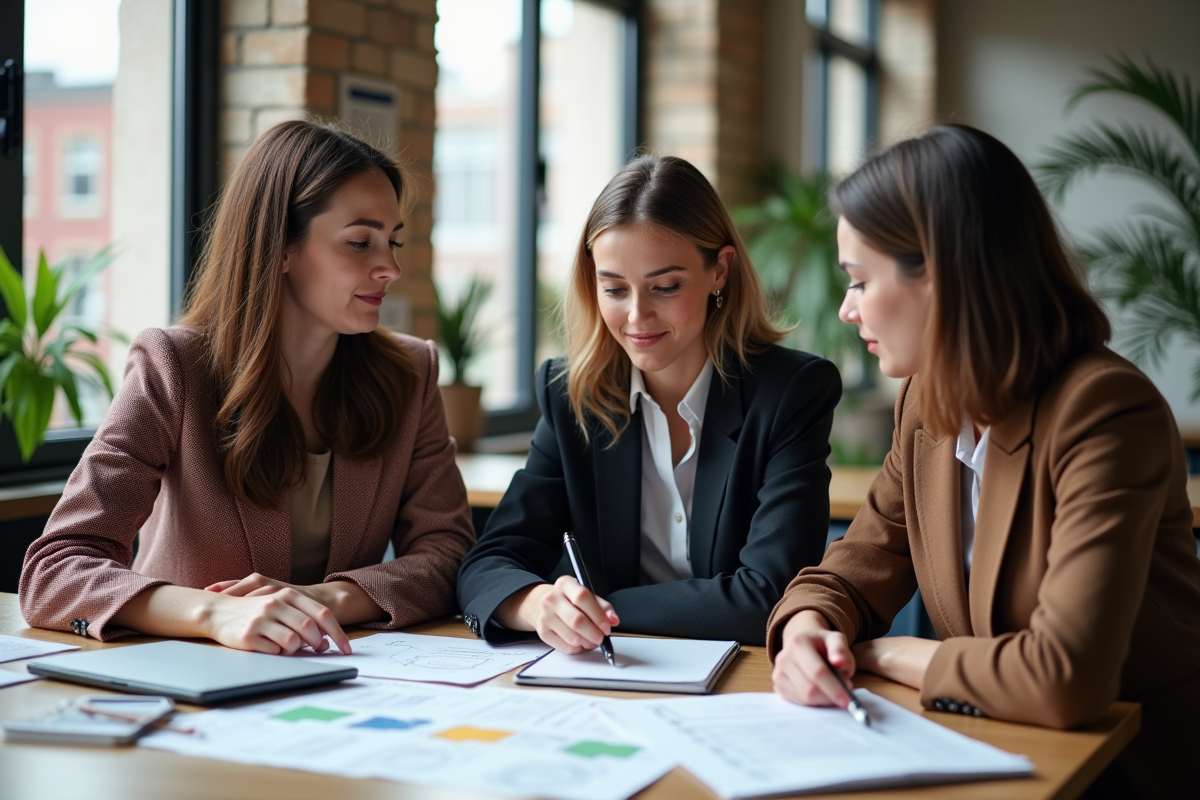 Groupe de femmes discutant autour d une table de travail