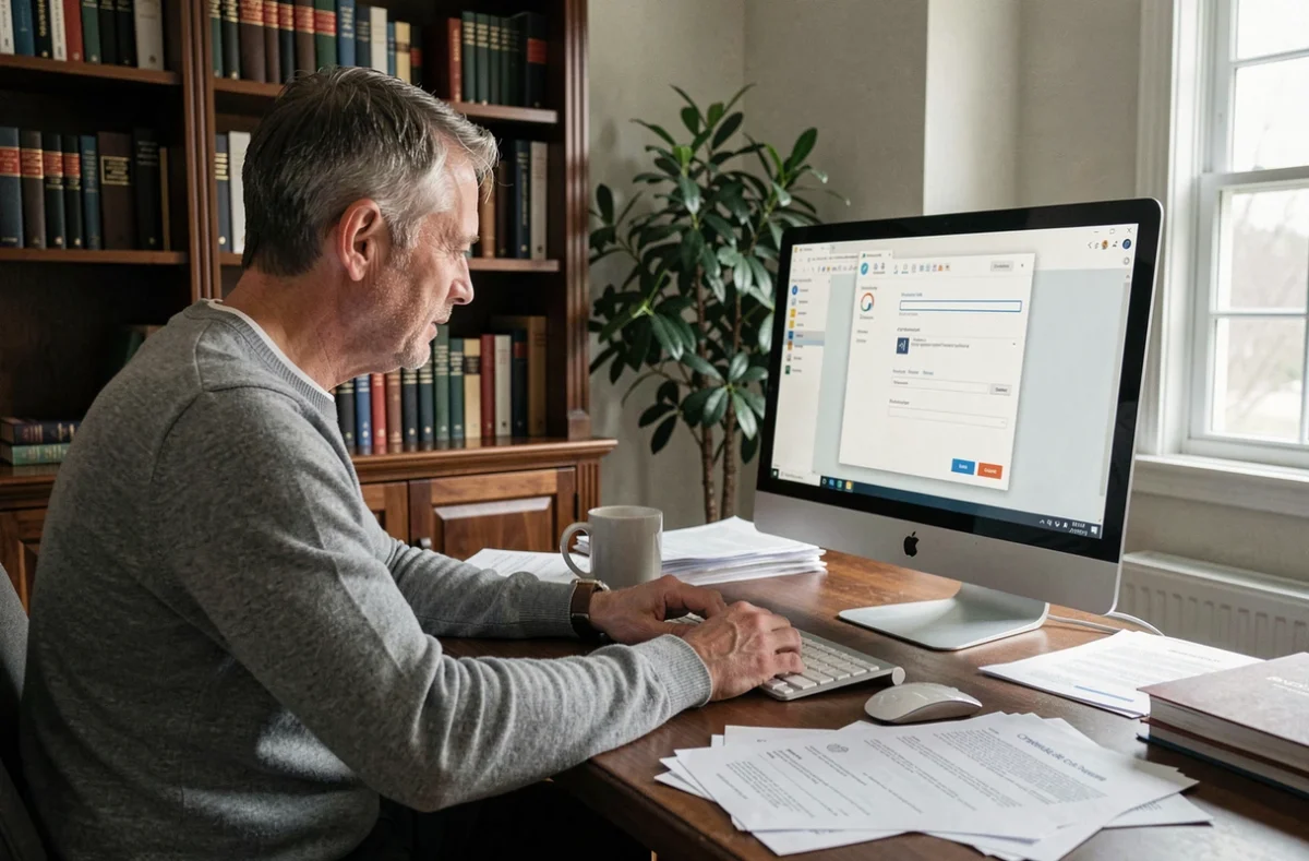 Chercheur configurant un compte email INRAE sur Outlook depuis son bureau à domicile