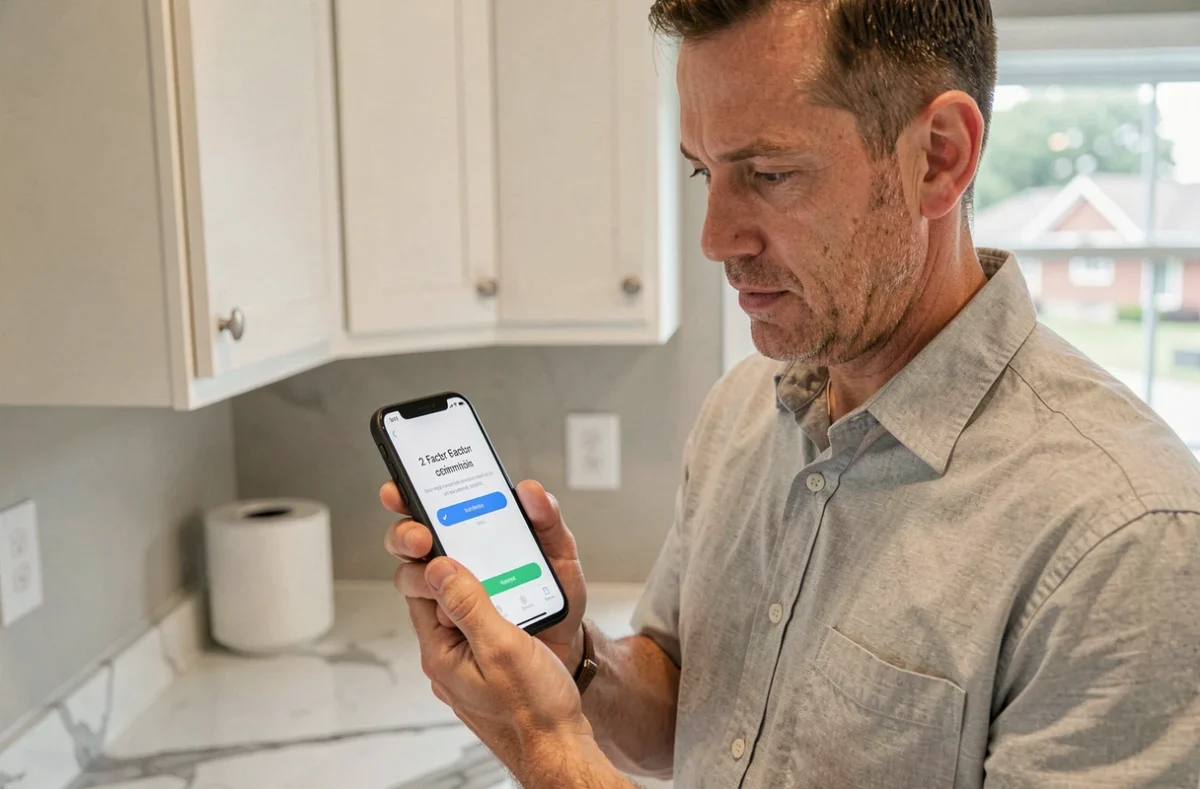 Homme utilisant la double authentification sur smartphone pour sécuriser son compte webmail