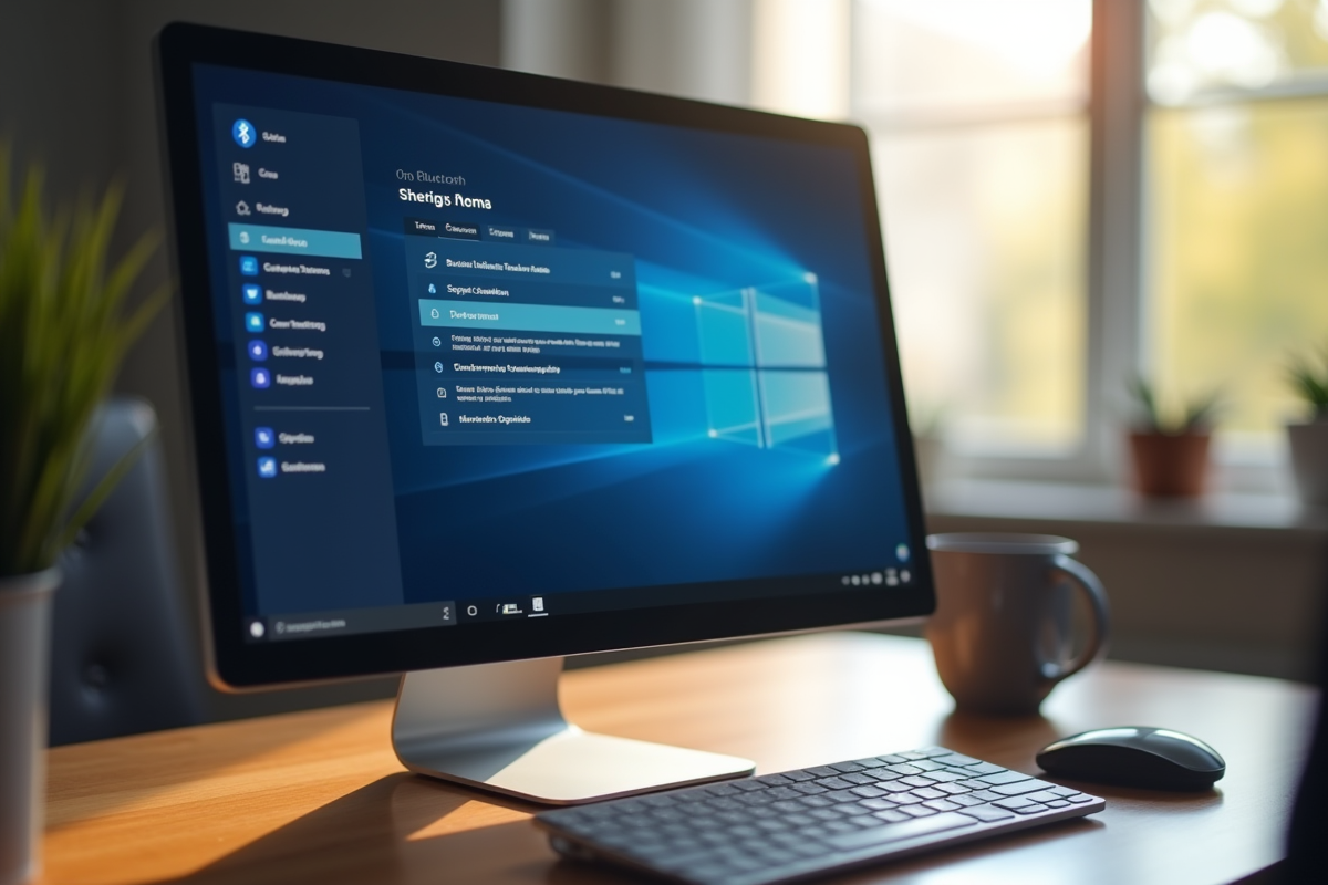 Ecran de configuration Bluetooth sur un PC de bureau lumineux