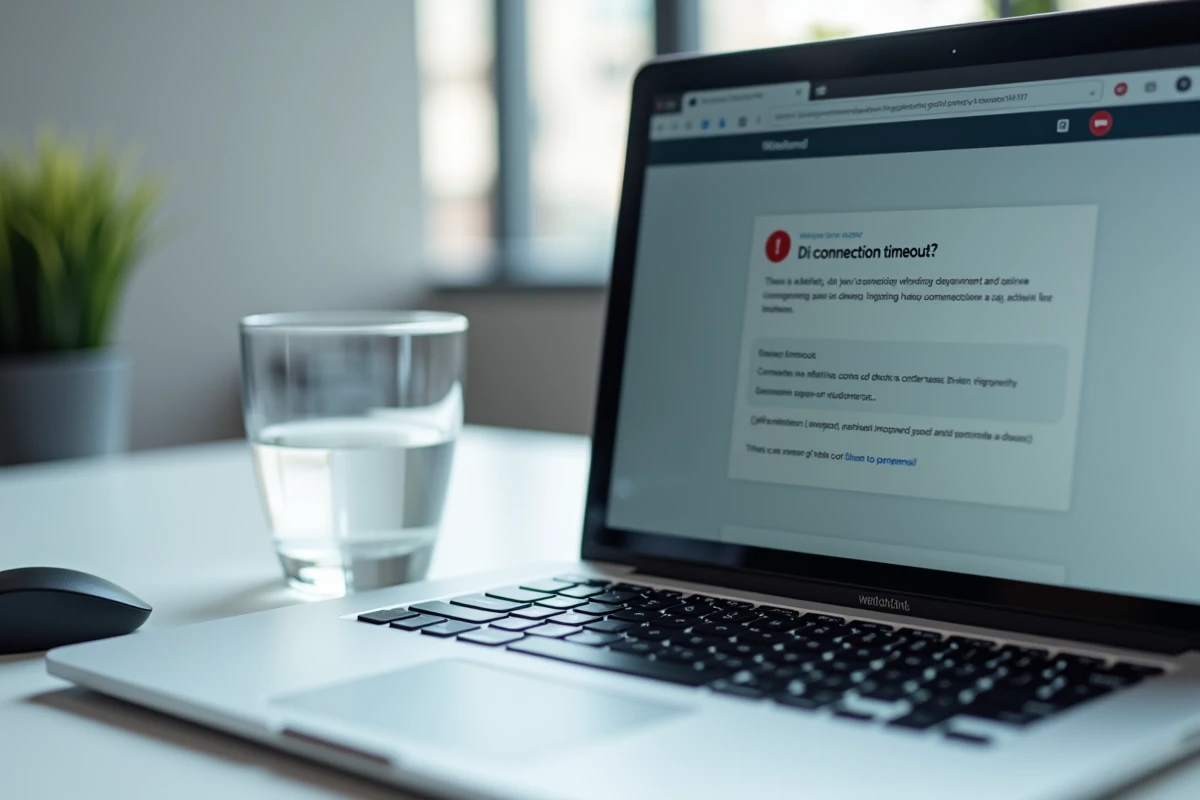 Écran d'ordinateur portable affichant une page d'erreur de connexion au webmail dans un espace de coworking