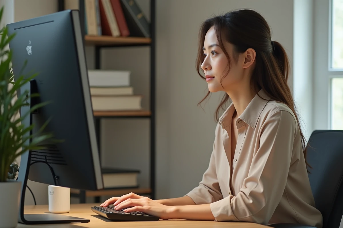 Jeune femme au bureau regardant son écran pour l'article ergonomie