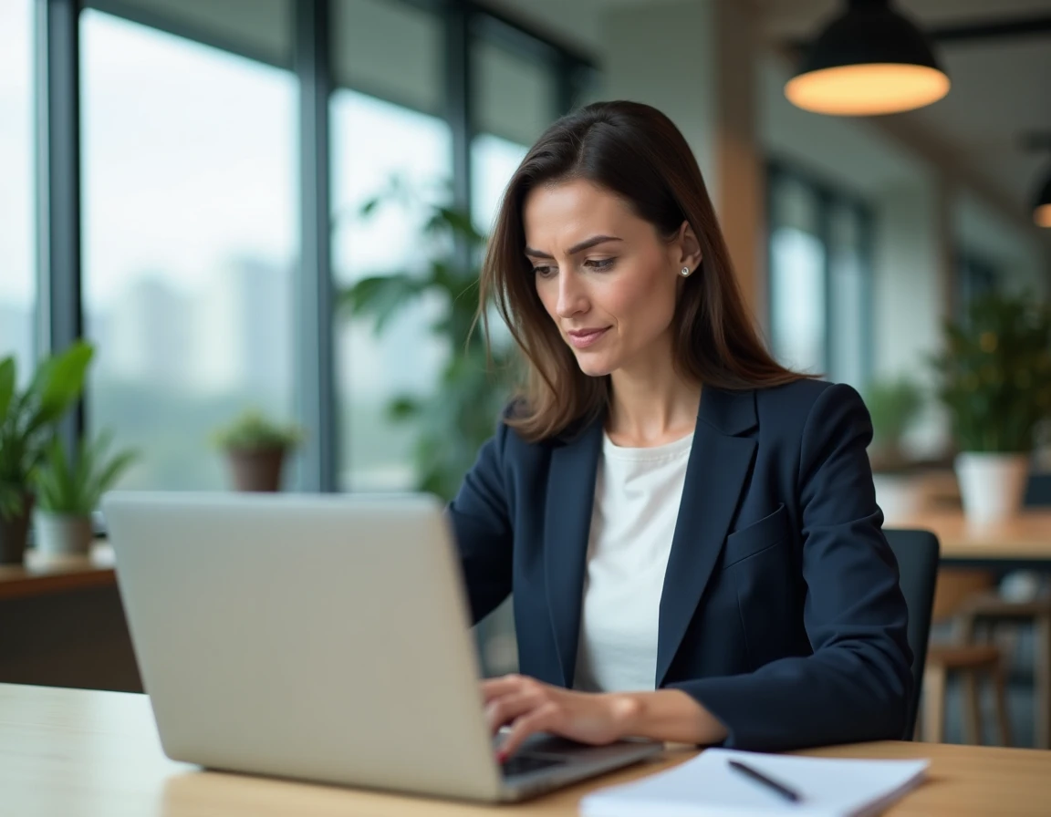 Femme au bureau frustrée face à une erreur de connexion sur son portail intranet professionnel