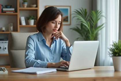 Femme travaillant sur un ordinateur dans un bureau moderne