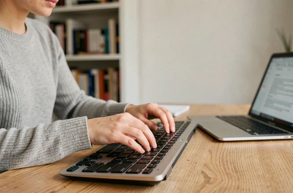 Femme tapant la combinaison de touches Alt Gr pour faire l'arobase sur un clavier d'ordinateur