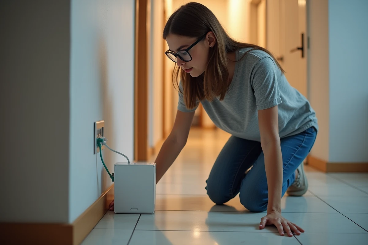 Jeune femme vérifiant la connexion internet près d