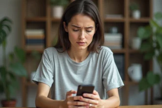 Femme tenant un smartphone Android et cherchant le presse-papier dans les paramètres de l'interface