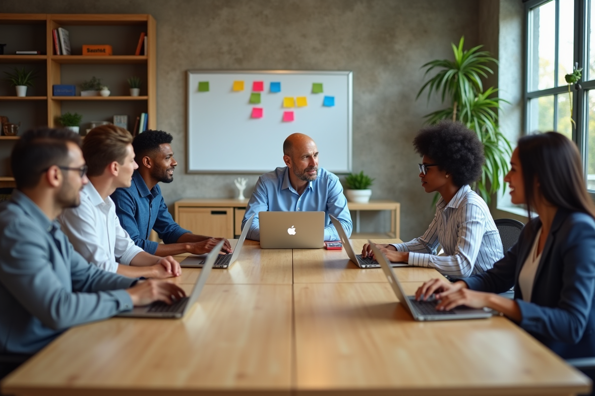 Groupe de professionnels en réunion dans un bureau moderne