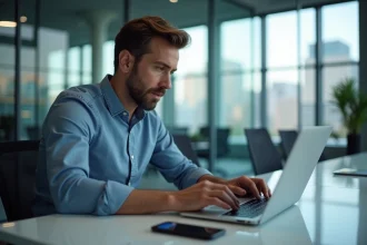 Homme d affaires travaillant sur son ordinateur avec verification deux etapes