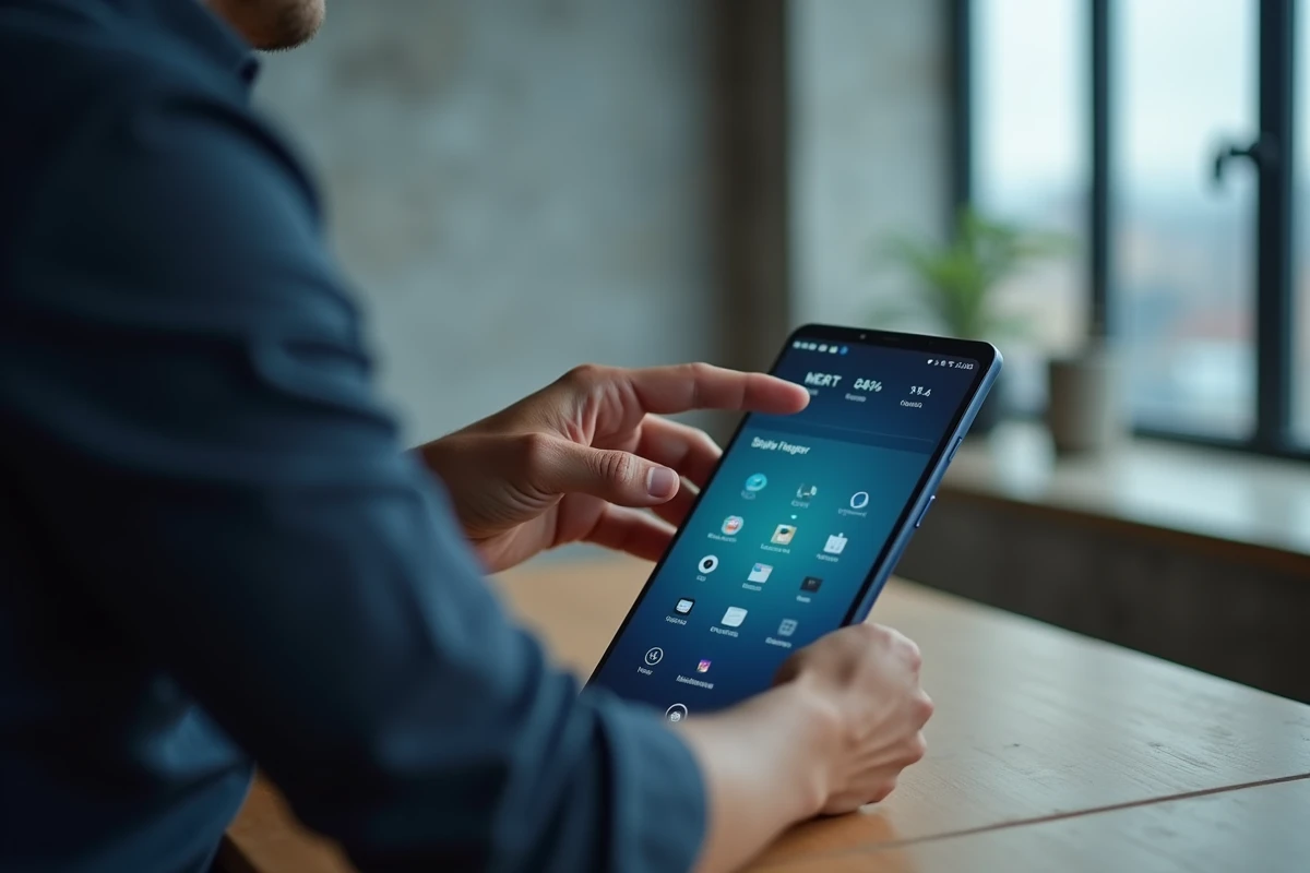 Homme consultant le gestionnaire de fichiers sur un smartphone Samsung pour retrouver la corbeille