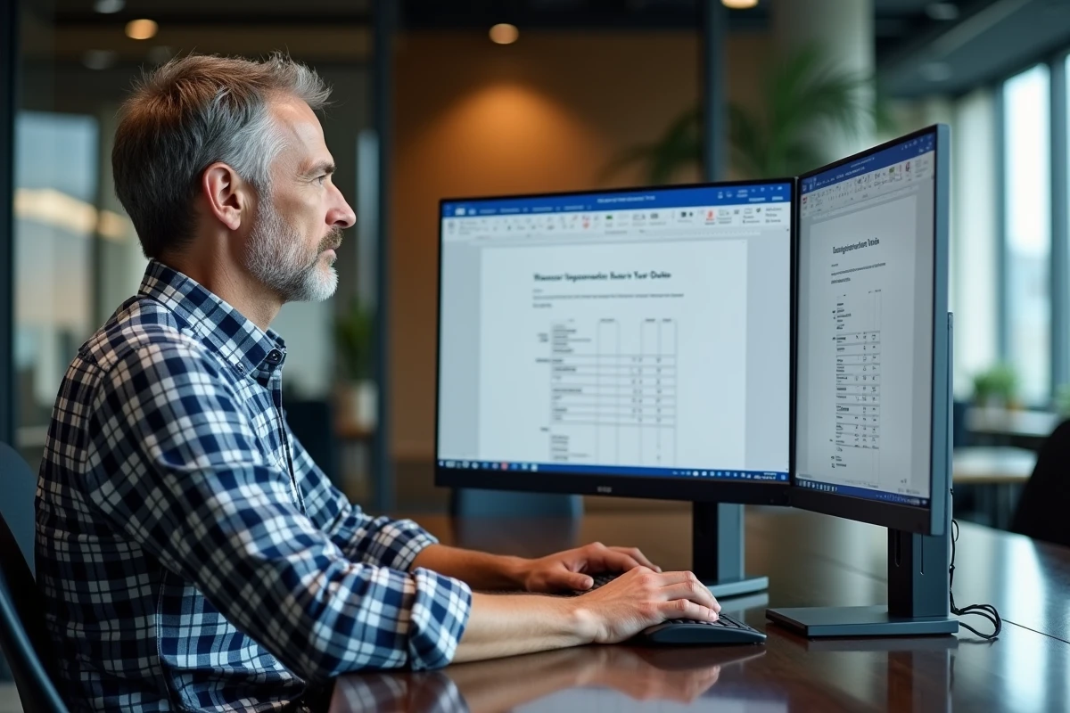 Homme créant un tableau de devis sur son ordinateur