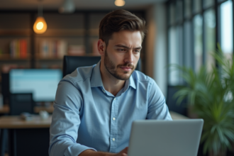 Jeune homme professionnel concentré au bureau