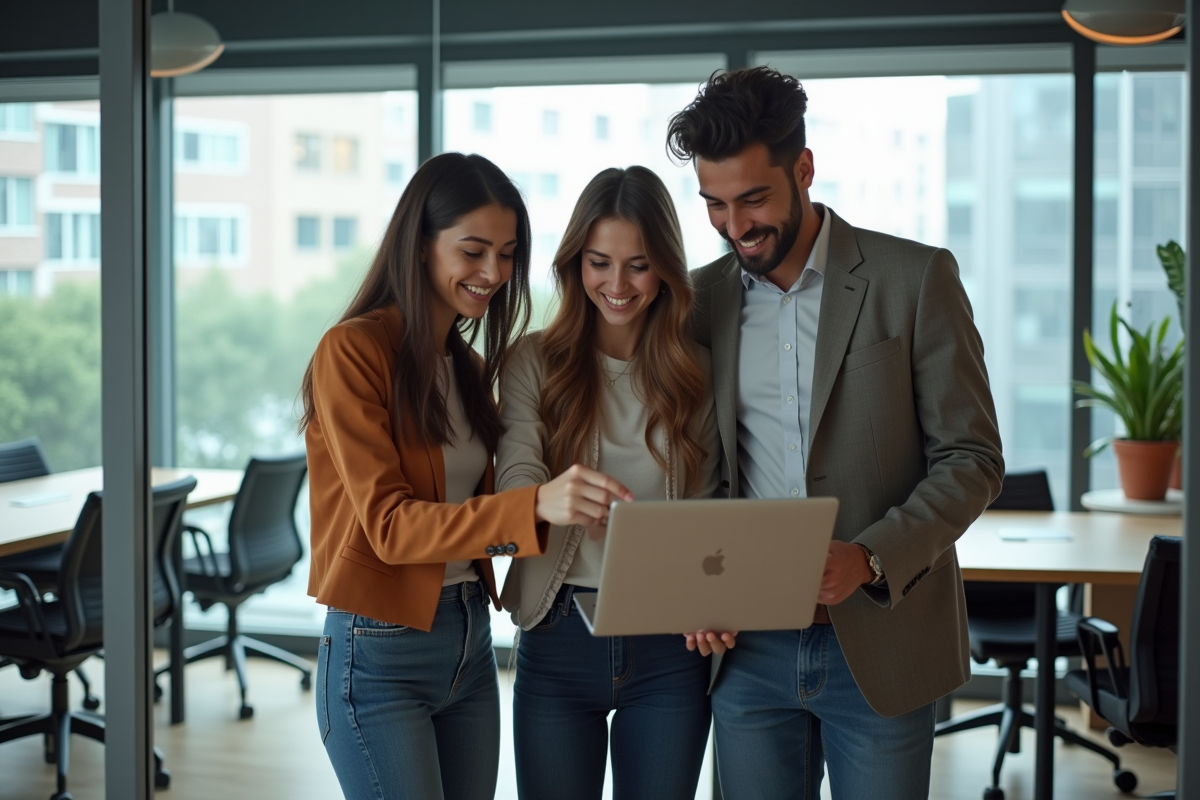 Trois jeunes professionnels collaborant dans un espace de coworking