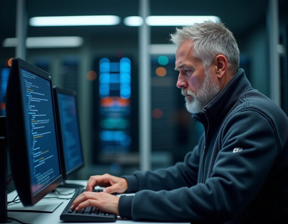 Technicien Micro94 configurant un réseau informatique dans un centre de services professionnel