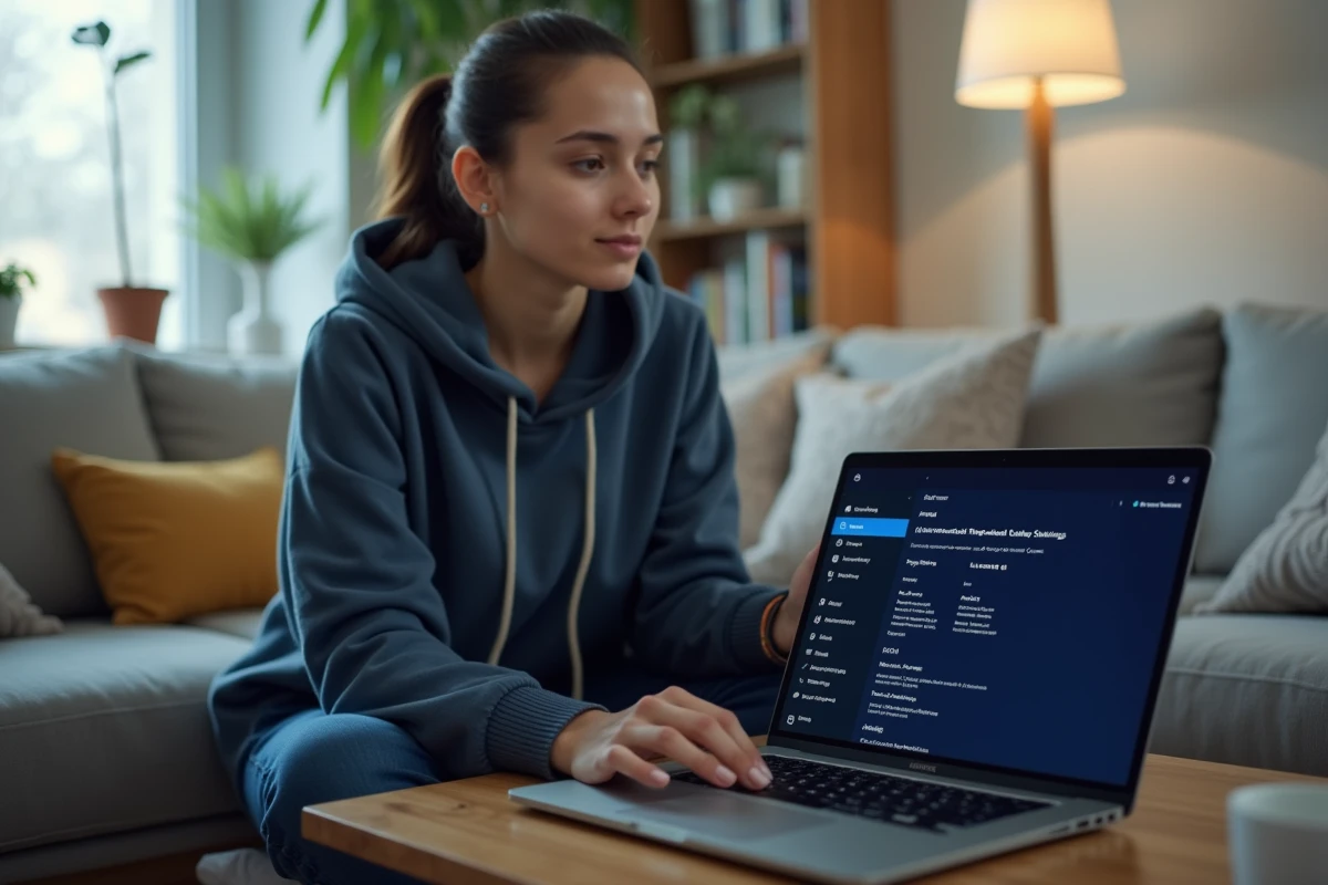 Une femme consulte les options de démarrage avancées Windows pour accéder aux paramètres UEFI BIOS