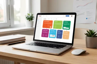 Ordinateur portable affichant un tableau de bord web interactif