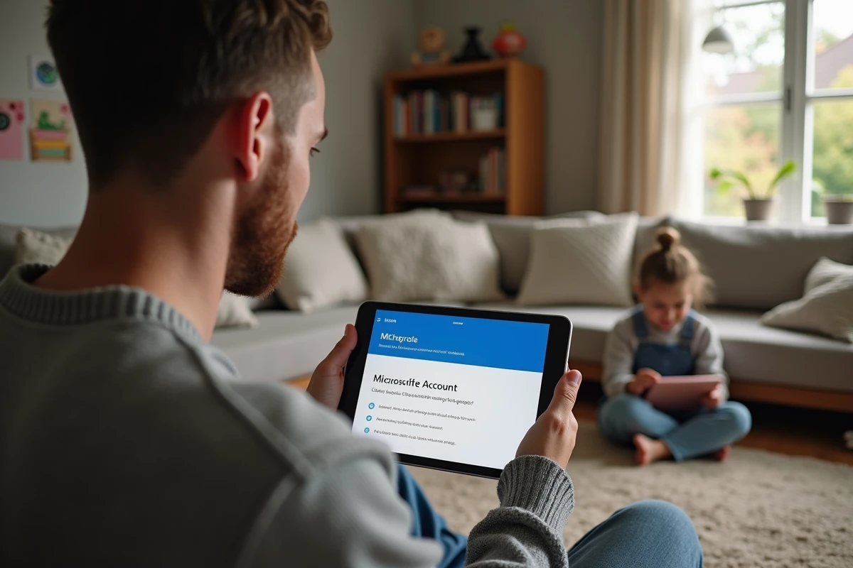 Père préoccupé avec sa fille jouant dans le salon