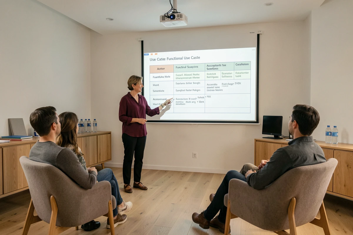 Product owner présentant un canvas de use cases agiles lors d'un atelier de cadrage de projet