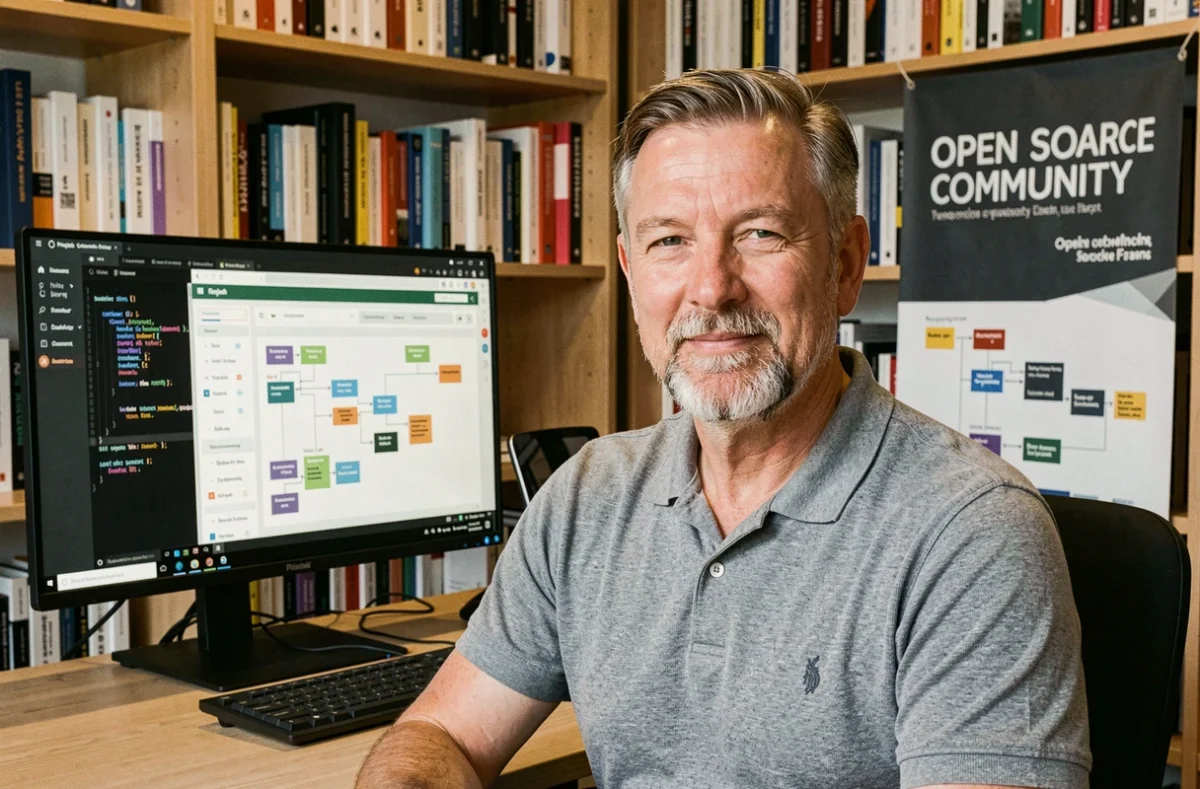 Développeur senior de Smile, ESN spécialisée en open source dans le Nord, travaillant sur des contributions open source et un pipeline de livraison logicielle dans un espace de travail professionnel entouré de références techniques
