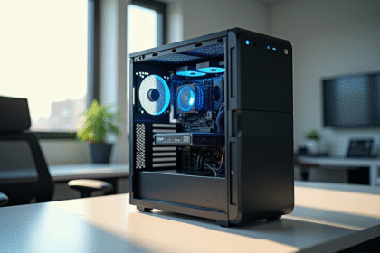 Tourne PC avec composants visibles en lumière naturelle